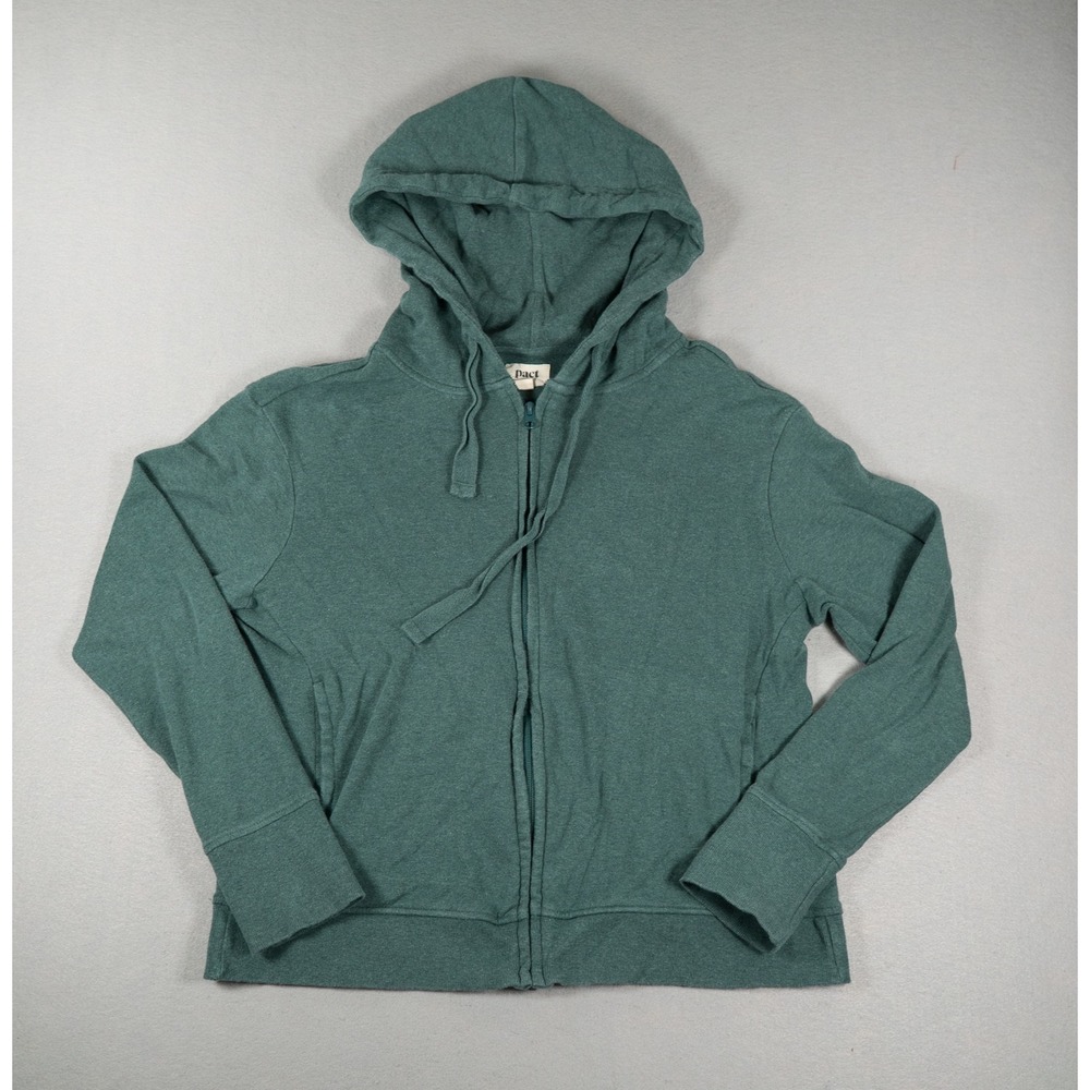 Pact Womens Hoodie Full Zip Organic Cotton Green Size M Minimalist Sweatshirt